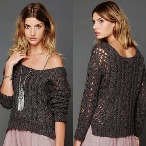Free People Knit Fluff Sweater in Gray